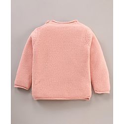 Babyhug Cotton Knit Full Sleeves Floral Embroidery Sweater - Pink