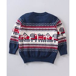 Babyhug Full Sleeves Knit Printed Pullover - Navy Blue