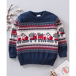 Babyhug Full Sleeves Knit Printed Pullover - Navy Blue