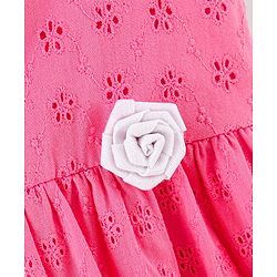 Babyhug Sleeveless 100% Cotton Hakoba Frock With Flower Applique - Pink