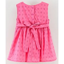 Babyhug Sleeveless 100% Cotton Hakoba Frock With Flower Applique - Pink