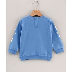 Babyhug Full Sleeves Sweatshirt Floral Graphics & Frill Detailing at Pocket - Blue