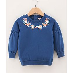 Babyhug Full Sleeves Sweatshirt Floral Print & Balloon Sleeves- Navy Blue