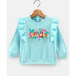 Babyhug Full Sleeves Sweatshirt with Embroidery & Frill Detailing - Sky Blue