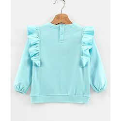 Babyhug Full Sleeves Sweatshirt with Embroidery & Frill Detailing - Sky Blue