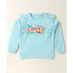 Babyhug Full Sleeves Sweatshirt with Embroidery & Frill Detailing - Sky Blue