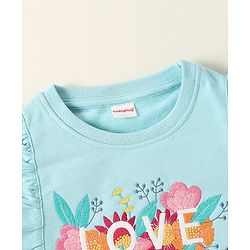 Babyhug Full Sleeves Sweatshirt with Embroidery & Frill Detailing - Sky Blue