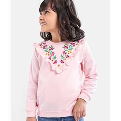 Babyhug Full Sleeves Sweatshirt with Embroidery & Frill Detailing - Pink