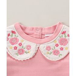Babyhug Full Sleeves Sweatshirt with Floral Embroidery & Peter Pan Collar - Pink