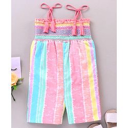 Babyhug Singlet Sleeves 100% Cotton Capri Length Jumpsuit - Multicolor