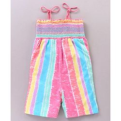 Babyhug Singlet Sleeves 100% Cotton Capri Length Jumpsuit - Multicolor