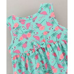 Babyhug Sleeveless 100% Cotton Frock Flamingo Print - Mint