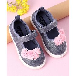 Cute Walk by Babyhug Velcro Closure Casual Shoes With Flower Applique- Blue