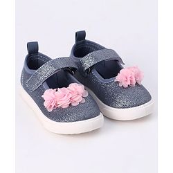 Cute Walk by Babyhug Velcro Closure Casual Shoes With Flower Applique- Blue