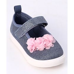 Cute Walk by Babyhug Velcro Closure Casual Shoes With Flower Applique- Blue
