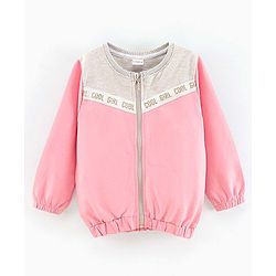 Babyhug Full Sleeves Sweat Jacket with Tape Detailing - Pink