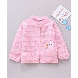 Babyhug Cotton Knit Full Sleeves Sweater Bird Design - Pink