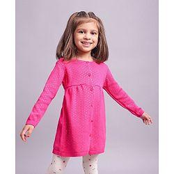 Babyhug Cotton Knit Full Sleeves Dots Printed Woollen Dress - Pink