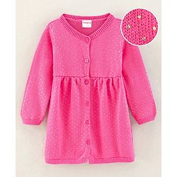 Babyhug Cotton Knit Full Sleeves Dots Printed Woollen Dress - Pink