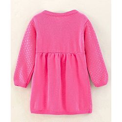 Babyhug Cotton Knit Full Sleeves Dots Printed Woollen Dress - Pink