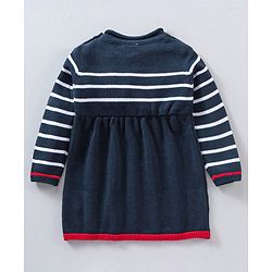 Babyhug Full Sleeves Knit Woollen Dress Cherry Patch - Navy Blue