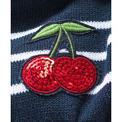 Babyhug Full Sleeves Knit Woollen Dress Cherry Patch - Navy Blue