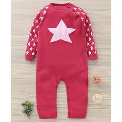 Babyhug Cotton Full Sleeves Romper Star Design - Red