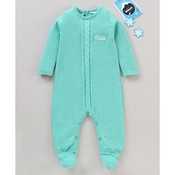 Babyhug Cotton Knit Full Sleeves Sweater Knit Winter Wear Romper - Aqua