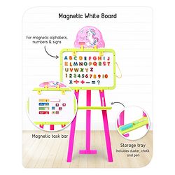 Babyhug 8-in-1 Adjustable Easel Board - Magnetic Whiteborad & Chalkboard with Alpha & Numeric | Hight Adjustable | Educational Toy | Enhances Learning & Creativity | Blue & Red |BIS Certified
