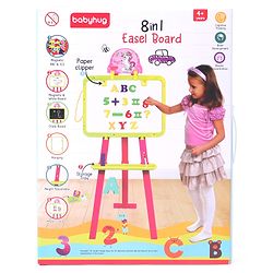 Babyhug 8-in-1 Adjustable Easel Board - Magnetic Whiteborad & Chalkboard with Alpha & Numeric | Hight Adjustable | Educational Toy | Enhances Learning & Creativity | Blue & Red |BIS Certified