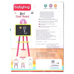 Babyhug 8-in-1 Adjustable Easel Board - Magnetic Whiteborad & Chalkboard with Alpha & Numeric | Hight Adjustable | Educational Toy | Enhances Learning & Creativity | Blue & Red |BIS Certified