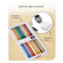 Babyhug Extra Long Erasable Crayons With Sharpener &  Eraser - Pack of 24