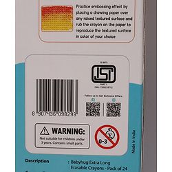 Babyhug Extra Long Erasable Crayons With Sharpener &  Eraser - Pack of 24