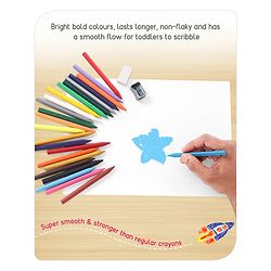Babyhug Extra Long Erasable Crayons With Sharpener &  Eraser - Pack of 24
