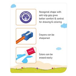 Babyhug Extra Long Erasable Crayons With Sharpener &  Eraser - Pack of 24