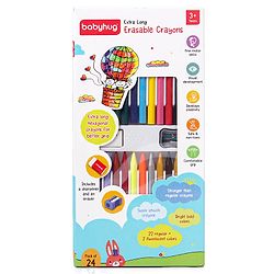 Babyhug Extra Long Erasable Crayons With Sharpener &  Eraser - Pack of 24