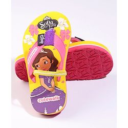 Cute Walk by Babyhug Flip Flops With Back Strap Sofia The First Print - Yellow