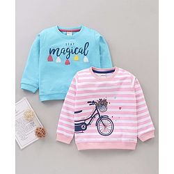 Babyhug Full Sleeves Sweatshirts Printed Pack of 2- Blue Pink