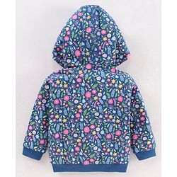 Babyhug Cotton Knit Full Sleeves Hooded Sweat Jacket Floral Print - Blue