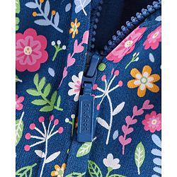 Babyhug Cotton Knit Full Sleeves Hooded Sweat Jacket Floral Print - Blue