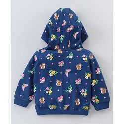 Babyhug Cotton Knit Full Sleeves Hooded Jacket Floral Print - Blue