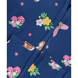 Babyhug Cotton Knit Full Sleeves Hooded Jacket Floral Print - Blue
