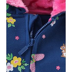 Babyhug Cotton Knit Full Sleeves Hooded Jacket Floral Print - Blue
