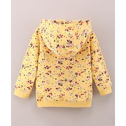 Babyhug Full Sleeves Hooded Sweat Jacket Floral Print & Applique - Yellow