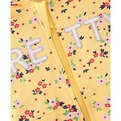Babyhug Full Sleeves Hooded Sweat Jacket Floral Print & Applique - Yellow