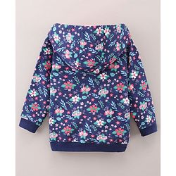 Babyhug Full Sleeves Hooded Jacket Floral Print - Navy