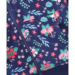 Babyhug Full Sleeves Hooded Jacket Floral Print - Navy