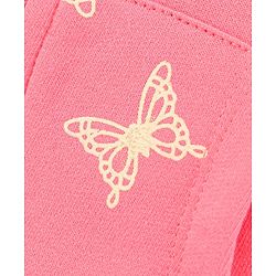 Babyhug Full Sleeves Cotton Knit Hooded Jacket Butterfly Print - Peach