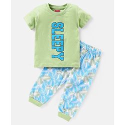 Babyhug Half Sleeves Cotton Night Suit Multiprint - Green Blue