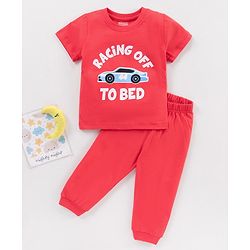Babyhug Half Sleeves Printed T-Shirt & Pyjama Set - Red